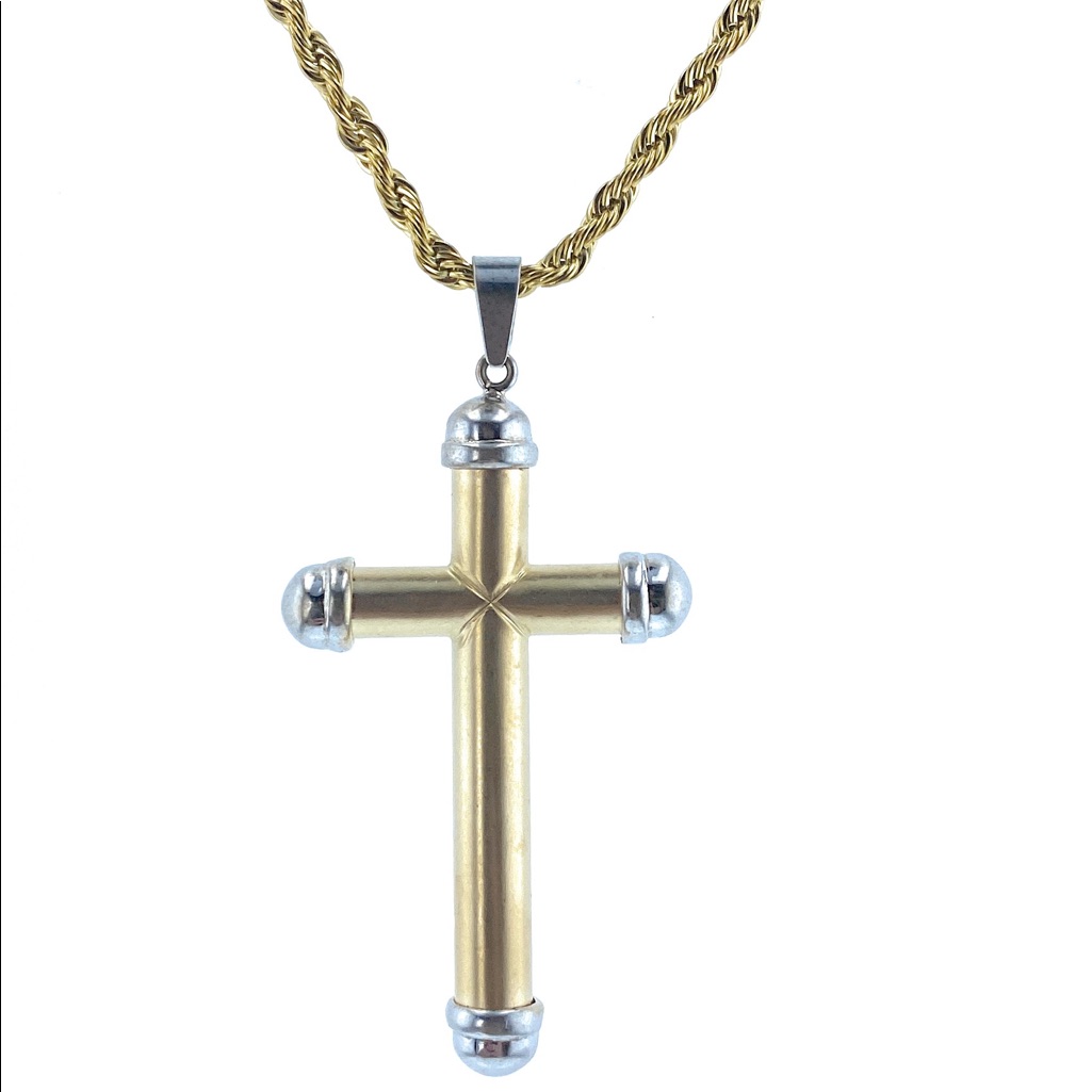 14k TwoTone Mens Cross Pendant